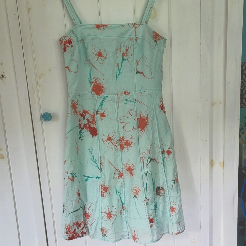 Ann Taylor Linen Fit & Flare Floral Dress Size 8